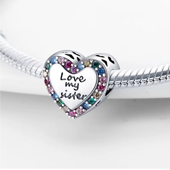 Charm "Love My Sister" with embedded multicolored rhinestones and little hearts - Picture 4 of 14